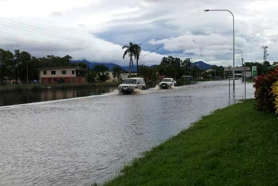 The Bruce Highway south of Ingham in flood.