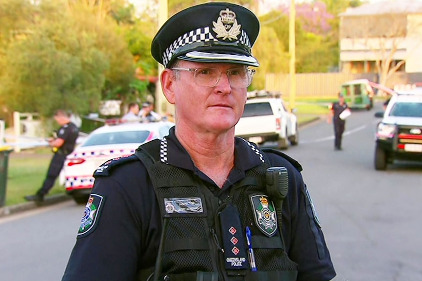 Queensland Police Inspector Geoff Acreman speaks to the media.