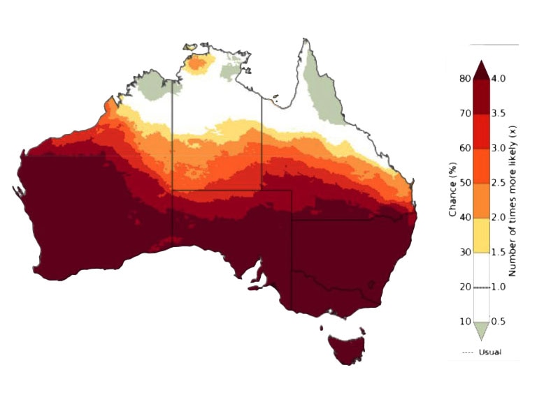 Spring daytime temperature maximums are likely unusually high in Australia's south.