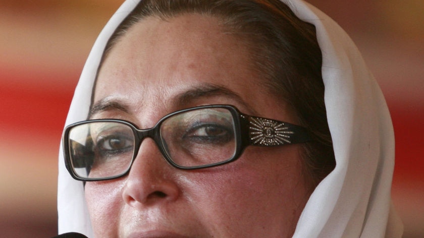 Pakistani opposition leader Benazir Bhutto speaks during an election rally in Peshawar December 26,