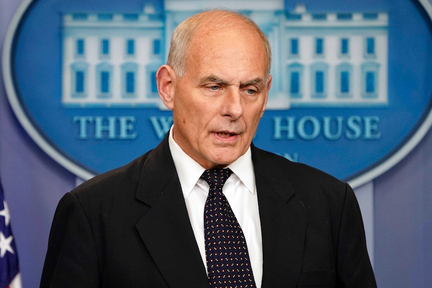 White House chief of staff John Kelly speaks to the media.