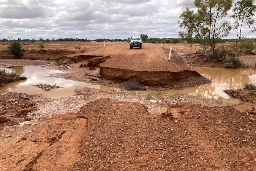 Erosion damage to dirt roads near Eromanga, south west Queensland. 