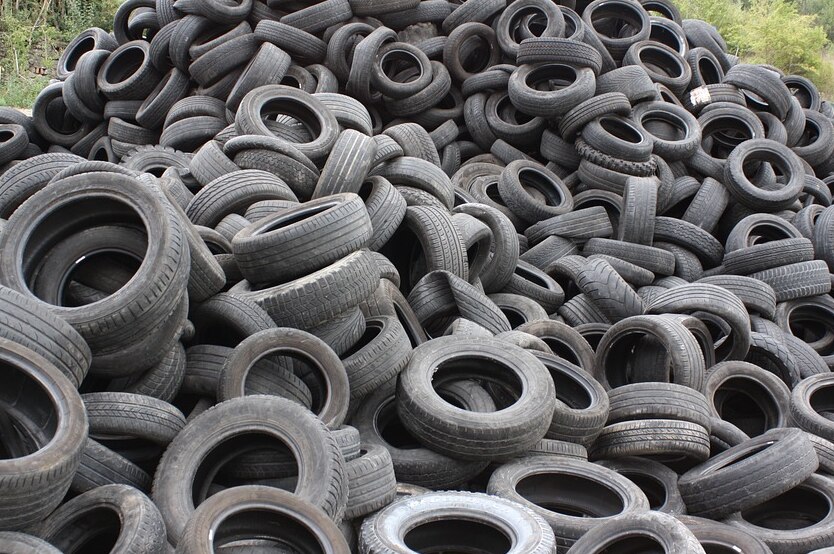 Stockpile of tyres, unspecified location.