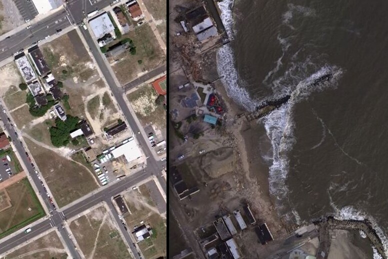 Before-and-after composite of the Atlantic City coastline