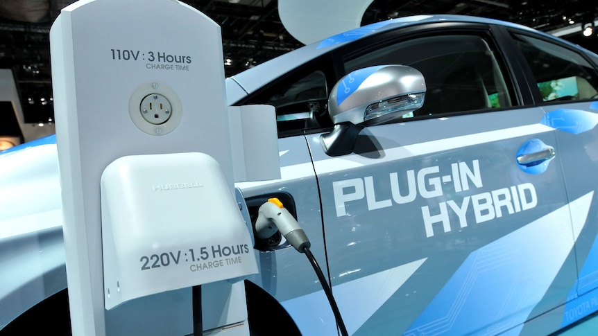 A plug-in hybrid on display at the North American International Auto Show