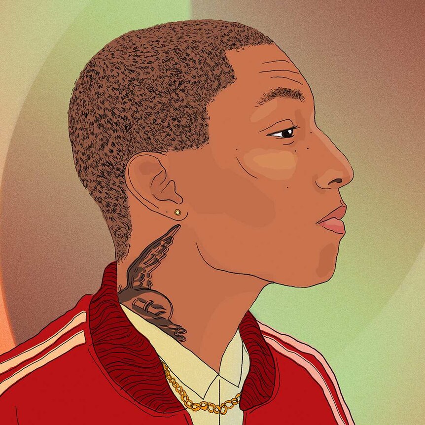 Illustration of American singer songwriter and producer Pharrell Williams