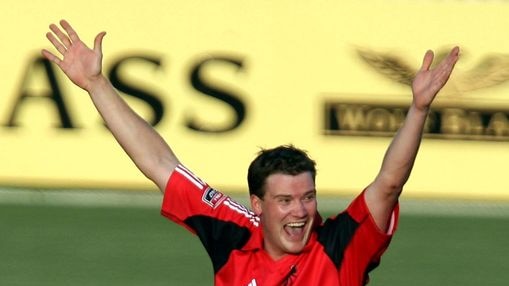 Redbacks bowler Nathan Adcock celebrates taking a wicket