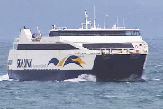 A ferry in the ocean.