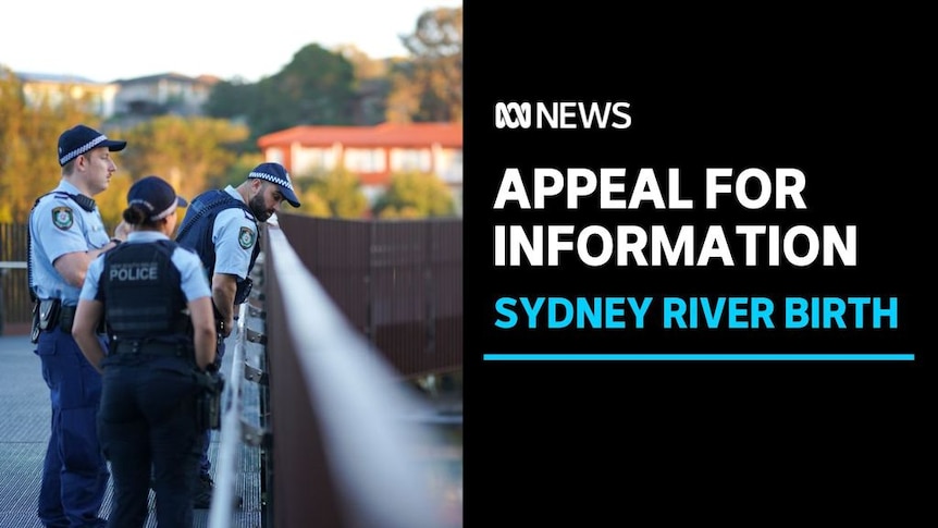 Appeal for Information, Sydney River Birth: Three police officers stand on a footbridge over a river.