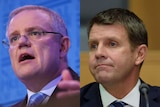 A composite of Federal Treasurer Scott Morrison talking and NSW Premier Mike Baird looking glum.