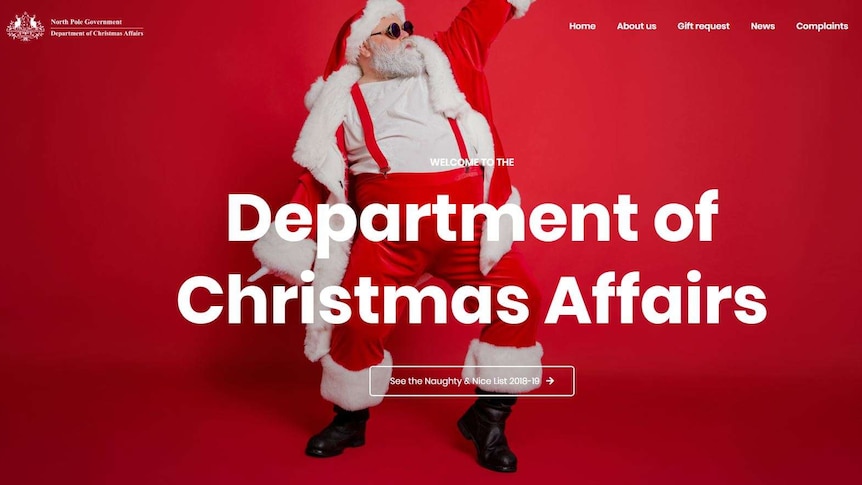 A banner from a website featuring Santa and the title Department of Christmas Affairs.