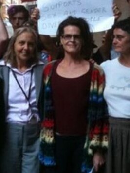 Sydneysider Norrie (centre) stands with supporters including Greens MP Lee Rhiannon.