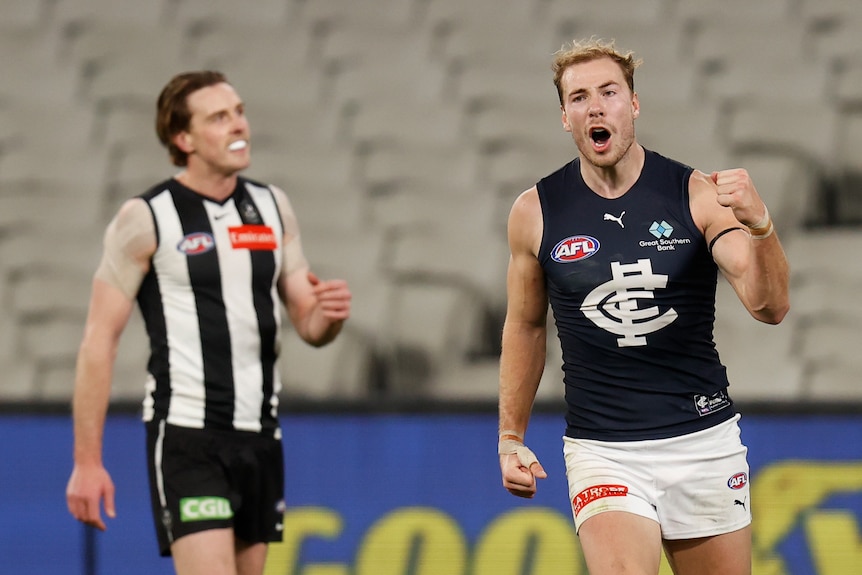 Carlton's Harry McKay celebrates a goal