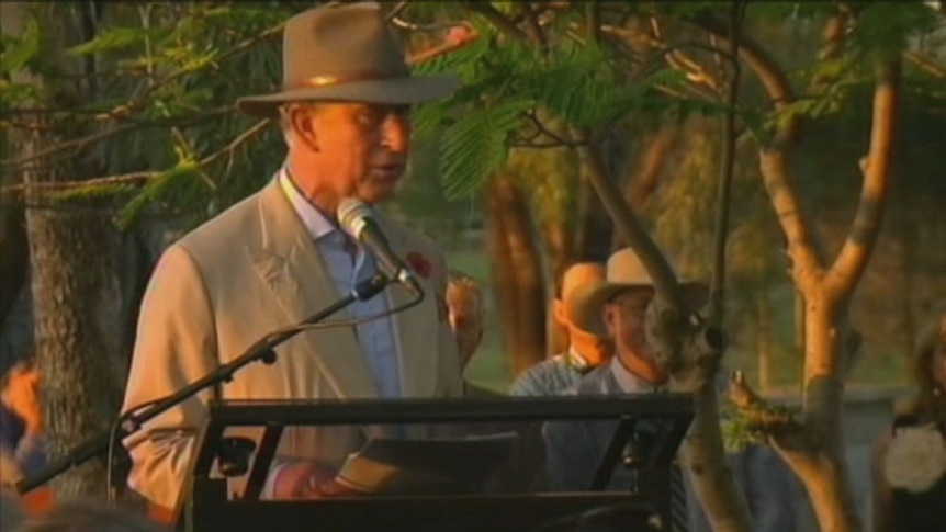 Prince Charles addresses locals in Longreach, Qld
