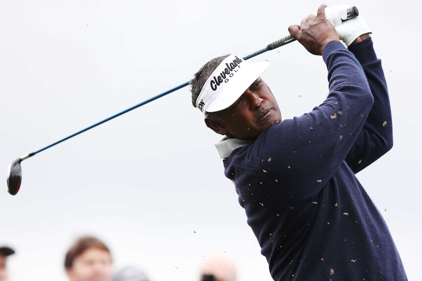 Vijay Singh tees off at the Australian Masters