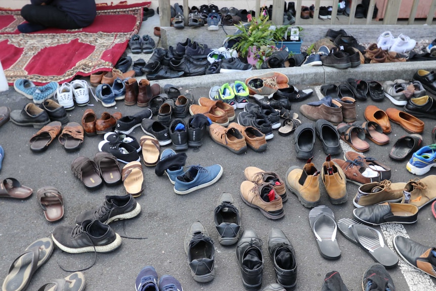 Shoes outside the Hobart mosque.