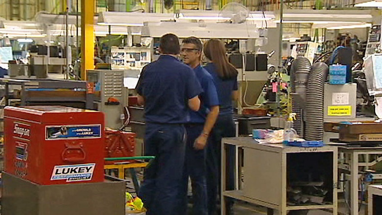 Workers inside the factory of ACL Bearing in Launceston