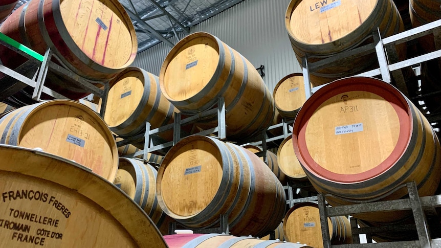 Wine oak barrels at Leogate Estate Wines