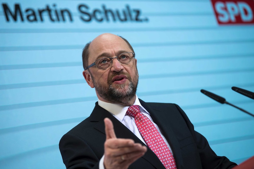 Martin Schulz speaks during a news conference at the SPD's headquarters in Berlin.