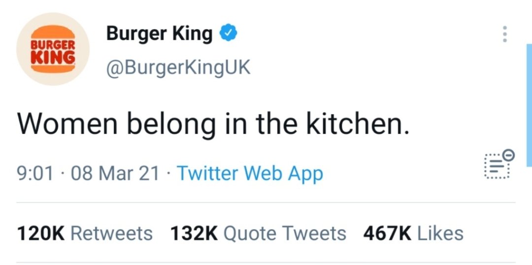 Burger King apologises for a tweet that said 'Women belong in the