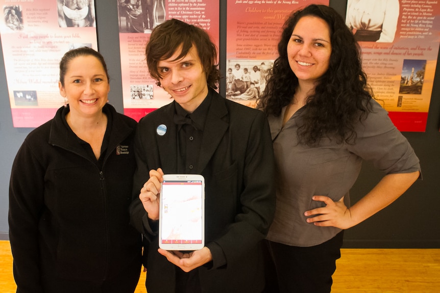 Kate Lewis, Shaun Davies and Reeghan Finlay from the Yugambeh Museum are excited to teach Indigenous languages with apps.