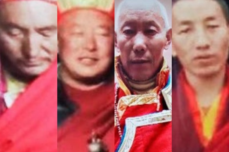 Крупные планы четырех осужденных монахов.