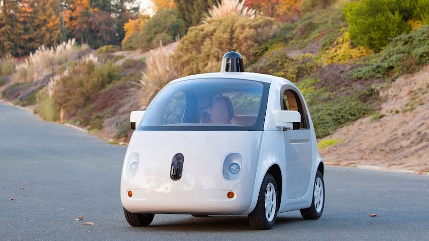 A self-driving two-seat prototype vehicle conceived and designed by Google.