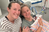 An Australian cricketer with her partner and their newborn baby in hospital.