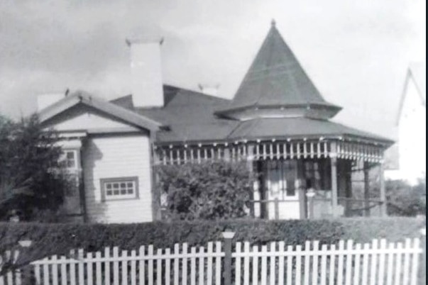 Black and white photo of a Federation style house