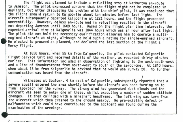 A copy of an old report into a plane crash.  