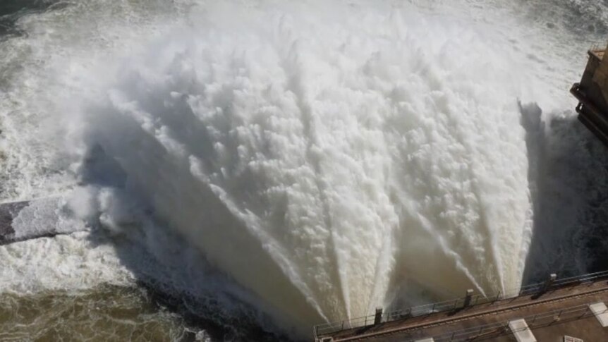 Water being released from a large dam.
