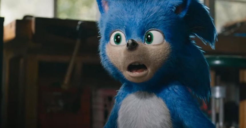 A still of the original 'ugly' Sonic The Hedgehog movie design from 2019