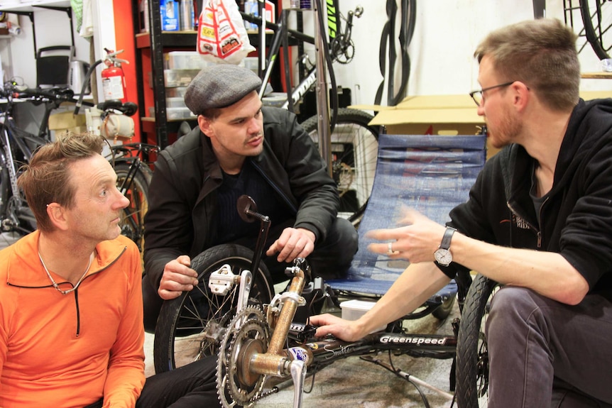 Paul and Duncan get some assistance servicing trike