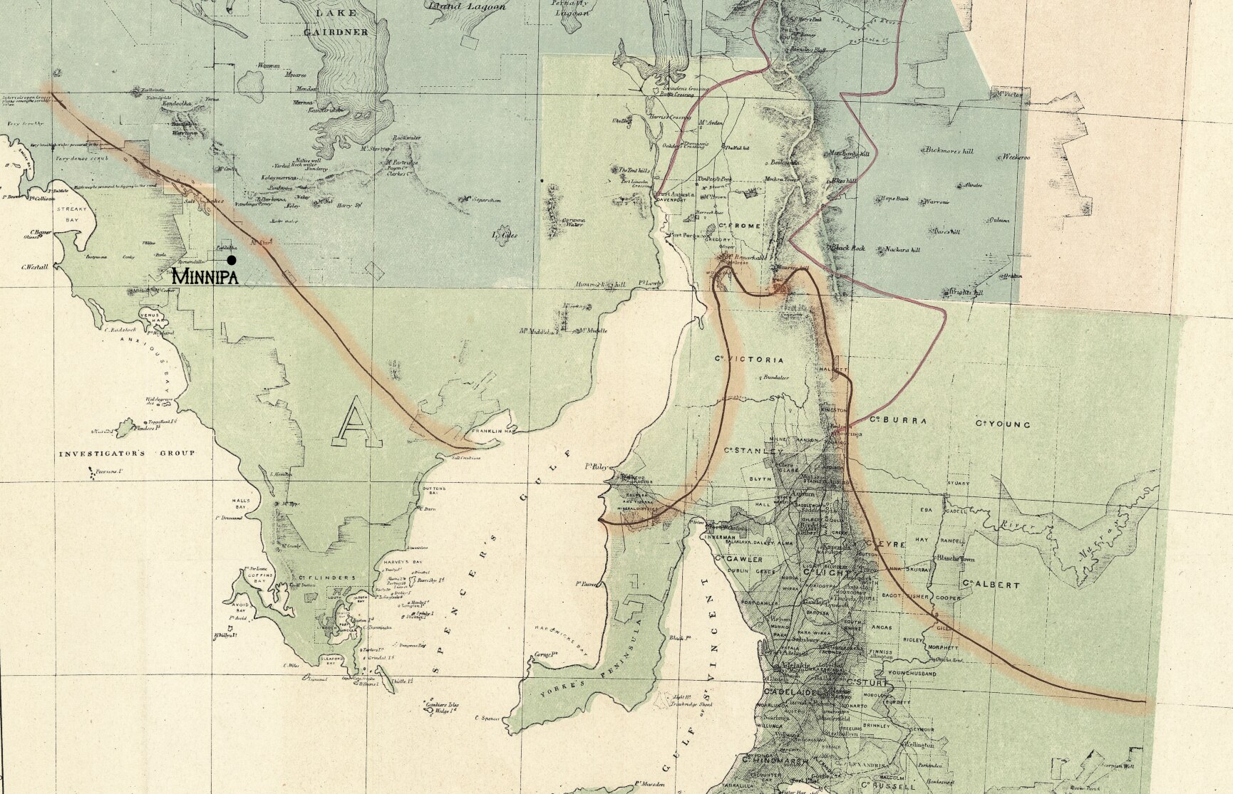 Goyder's map with highlight and Minnipa