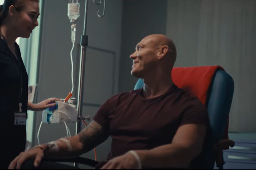 Michael Klim receiving a plasma transfusion