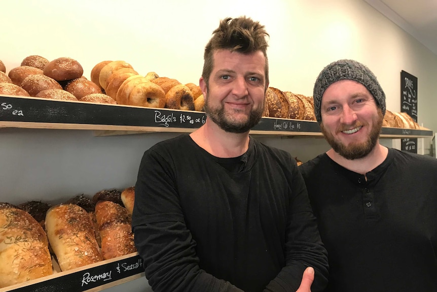 Neil Rilett and Caleb Evans in front of some of their loaves of bread.