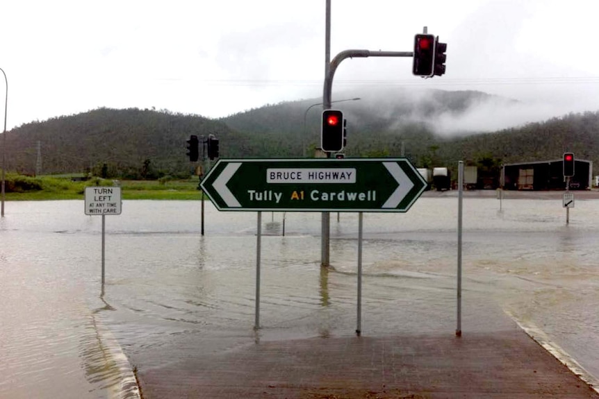 Floodwaters cover part of the Bruce Highway