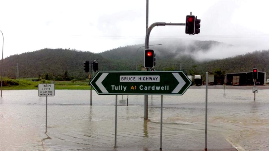 Floodwaters cover part of the Bruce Highway
