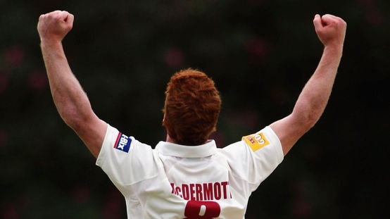 Solid debut ... Alister McDermott celebrates taking a wicket