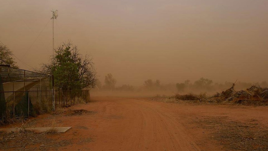 Dust storm at Noonbah, south-west of Longreach, in outback Qld in October 2013