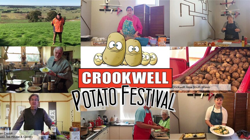 The Crookwell Potato festival logo surround by images from online videos