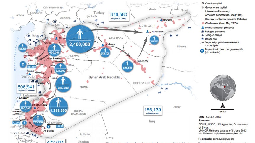 UN map showing refugee flow in Syria and neighbouring nations.