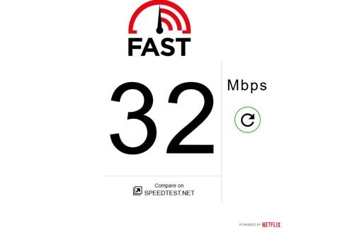 Screenshot of nbn speed shows it working at 32 Mbps.