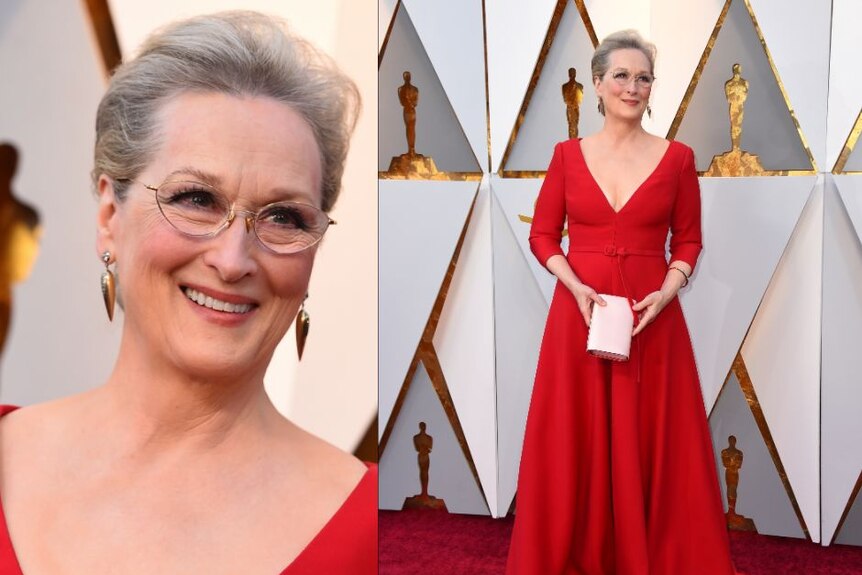 Actress Meryl Streep wore fire engine red on this year's red carpet.