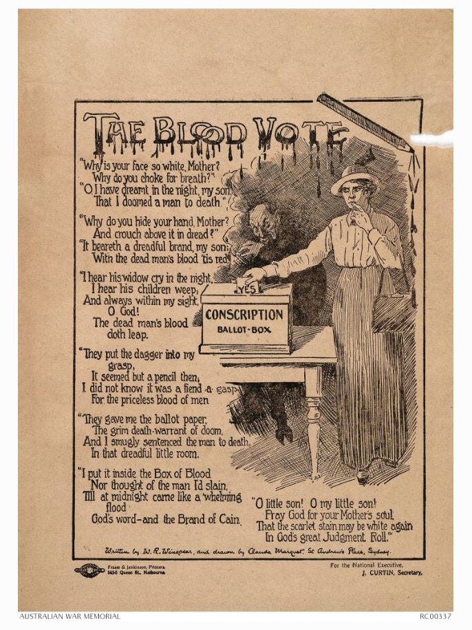 An old poster with title 'The Blood Vote'