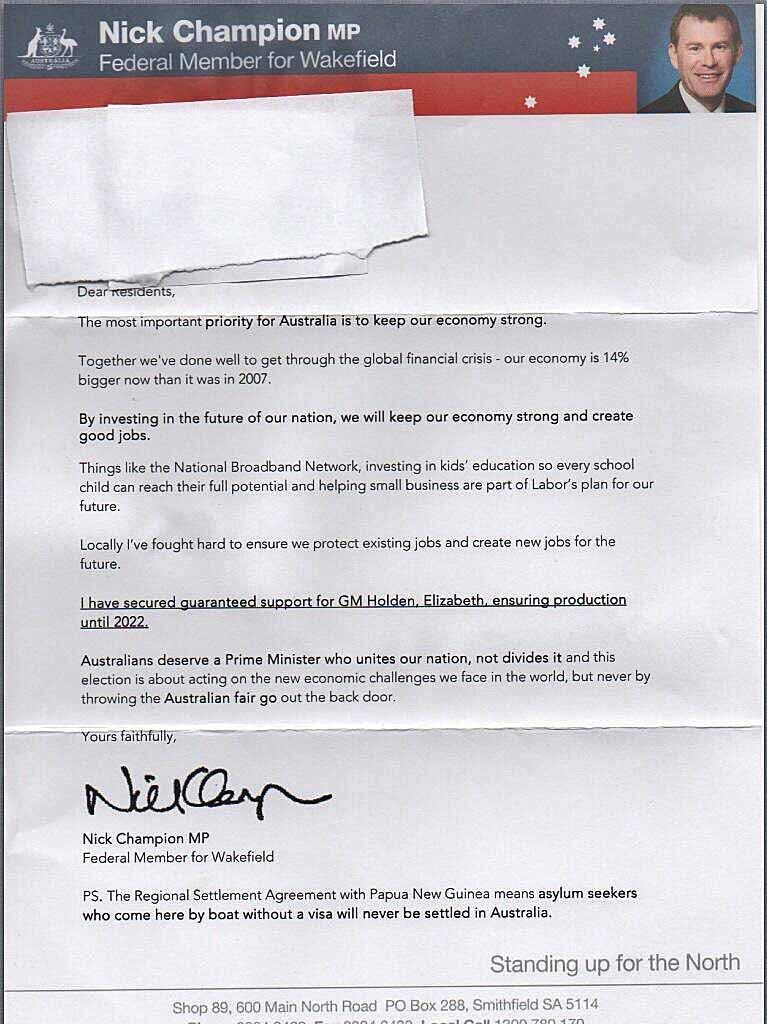 Nick Champion wrote to his electorate