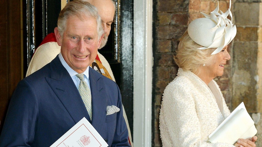 Prince Charles and Camilla leave the Chapel Royal after the christening of Prince George of Cambridge.