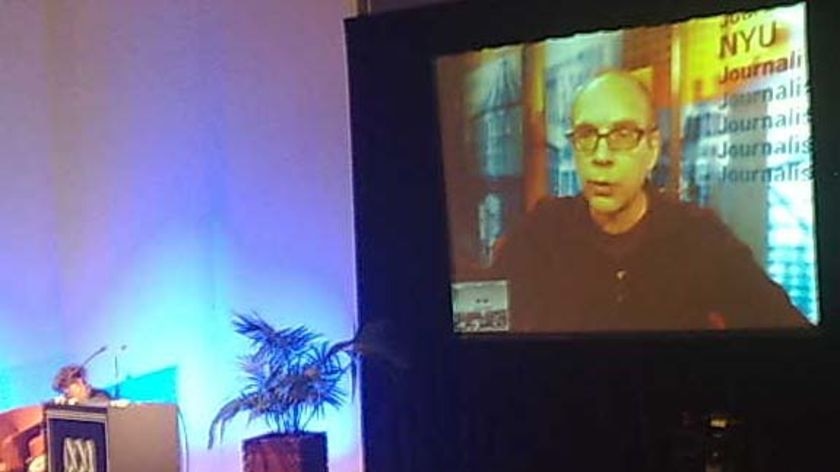 Rosen used live video chat to address the Media140 conference in Sydney.