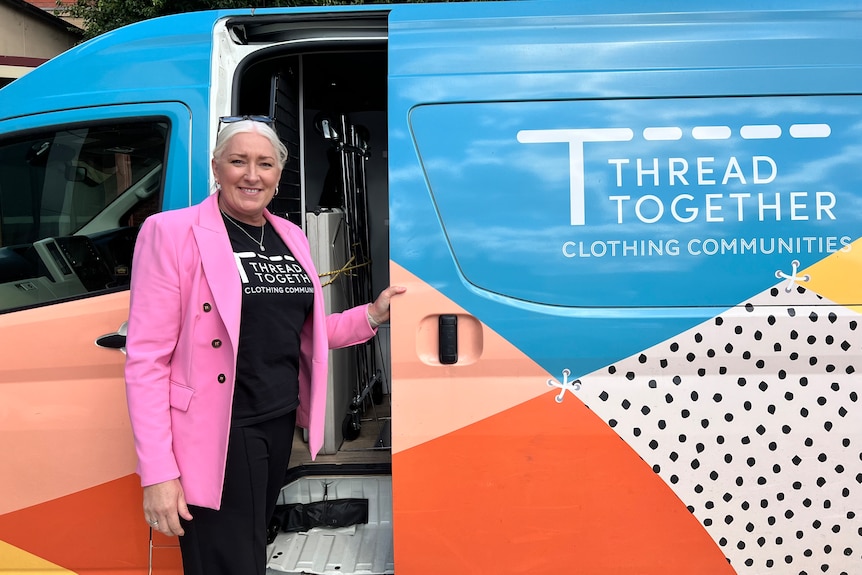 Cafs Thread Together Program and Volunteer Lead, Nicole Roberts with thread together van.