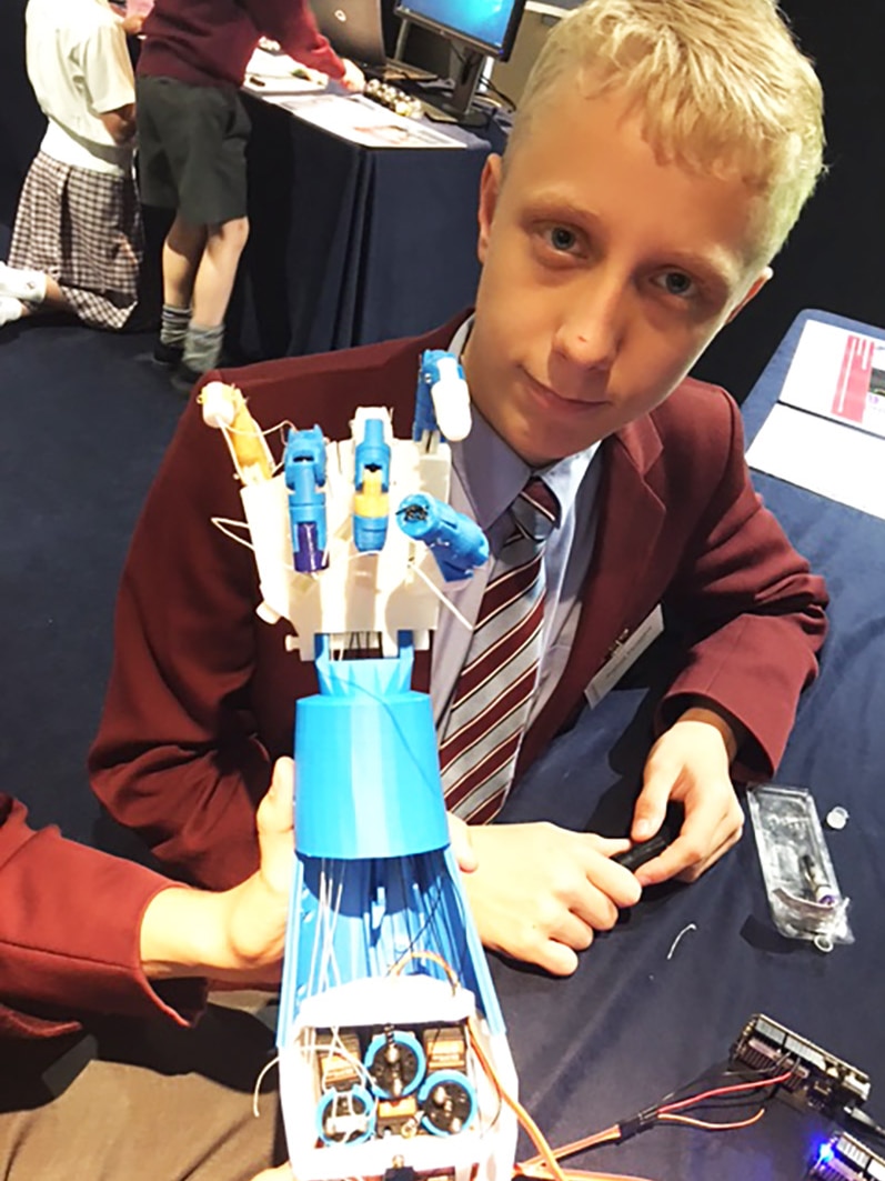 Year 9 Ormiston College student Joshua Venables helped build this robot arm.